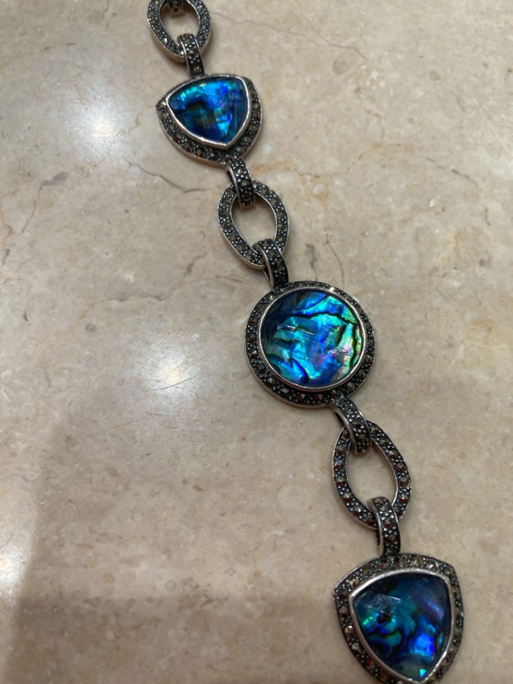 Vintage Judith Jack Abalone, Marcasite & 925 Sterling Silver Bracelet